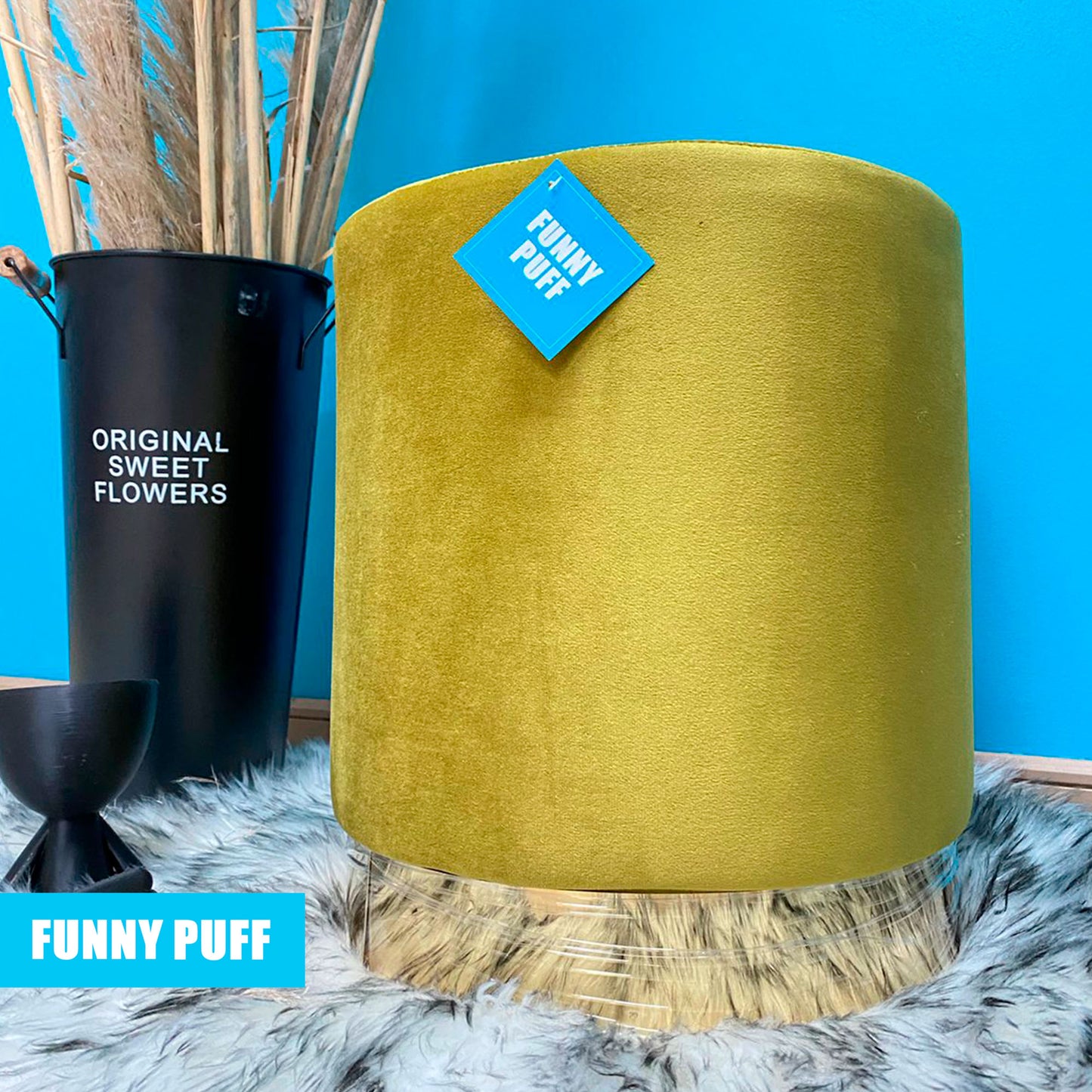 Puff Asiento con Borde Metálico