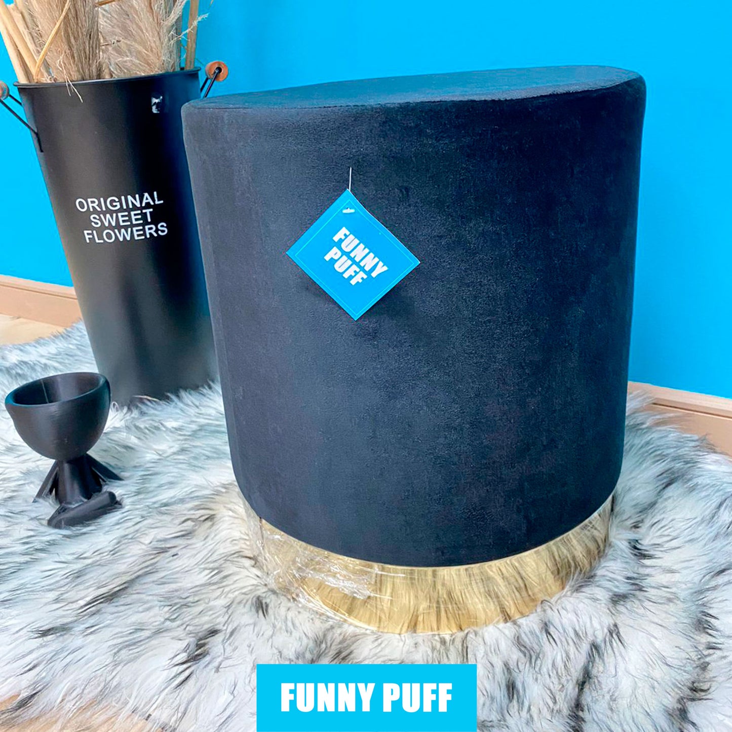 Puff Asiento con Borde Metálico